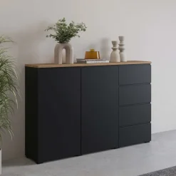 Credenza 150x100h cm 2 ante 4 cassetti nero rovere Ischia