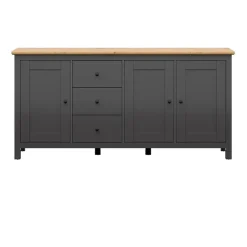 Credenza 199x96h cm 3 ante 3 cassetti nero grafite rovere chiaro Holga