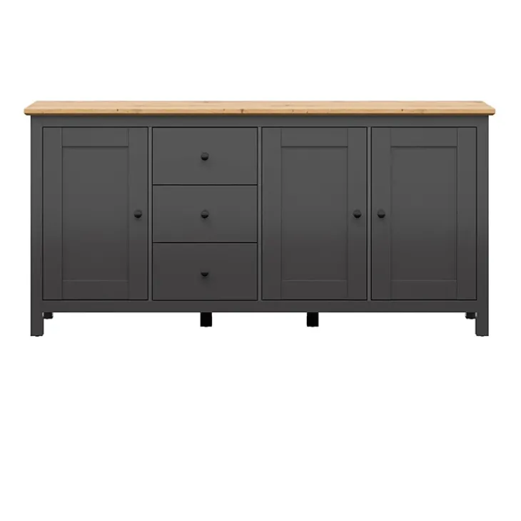 Credenza 199x96h cm 3 ante 3 cassetti nero grafite rovere chiaro Holga