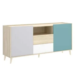 Credenza 155x75h cm 2 ante 2 cassetti rovere grigio bianco petrolio Dominic