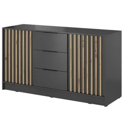 Credenza 155x86h cm 2 ante 3 cassetti soggiorno antracite quercia Miller