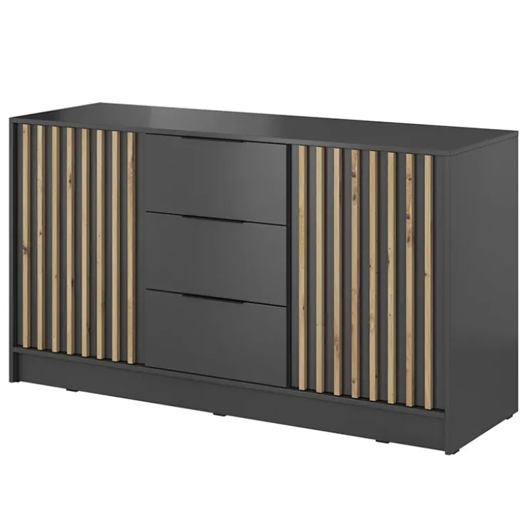 Credenza 155x86h cm 2 ante 3 cassetti soggiorno antracite quercia Miller