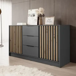Credenza 155x86h cm 2 ante 3 cassetti soggiorno antracite quercia Miller
