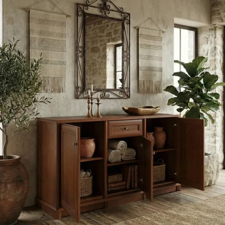 Credenza 153x90h cm 3 ante 1 cassetto arte povera noce Toscana