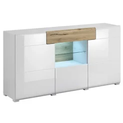 Credenza 159x83h cm 3 ante 1 cassetto bianco lucido rovere Tahiti