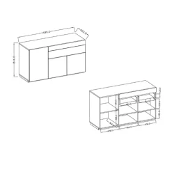 Credenza 150x85h cm 3 ante 1 cassetto moderna antracite rovere Bahama