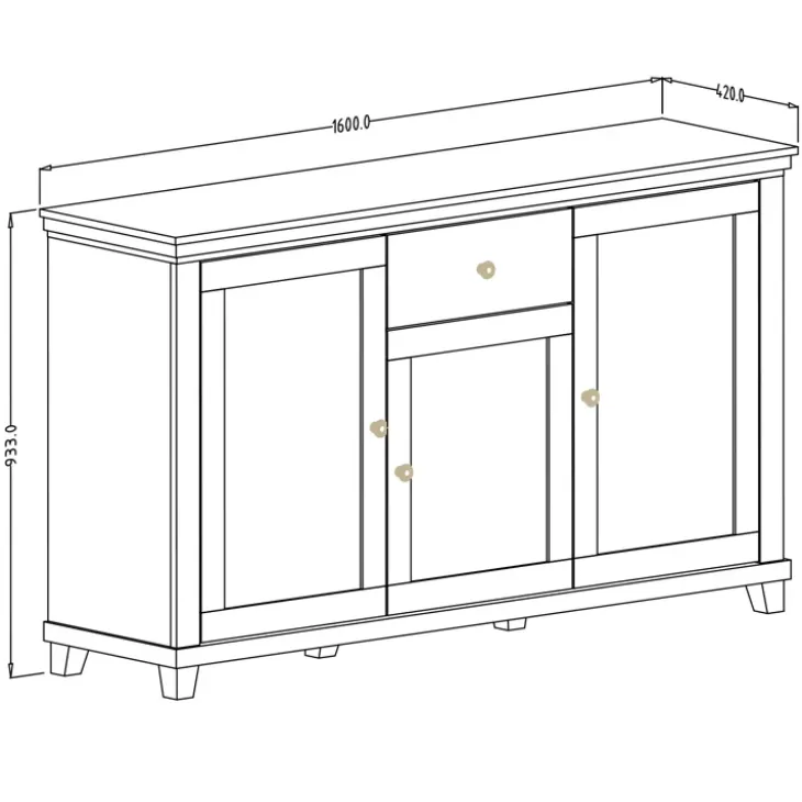 Credenza 160x93h cm 3 ante 1 cassetto moderna verde quercia Texel