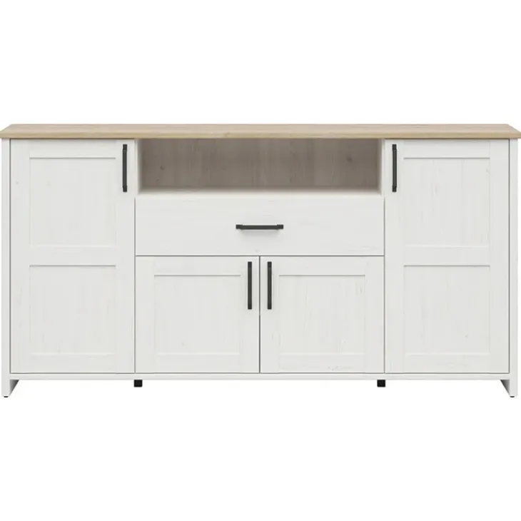 Credenza 194x99h cm 4 ante 1 cassetto scandinava bianco frassinato rovere Lars