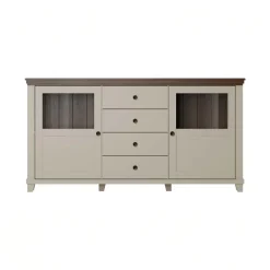 Credenza 181x93h cm 2 ante con vetrinetta 4 cassetti beige Texel