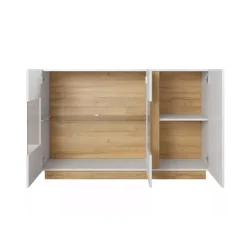 Credenza 138x91h cm 3 ante con vetrina moderna bianco rovere Noa Gihome®