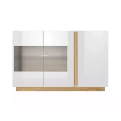 Credenza 138x91h cm 3 ante con vetrina moderna bianco rovere Noa Gihome®