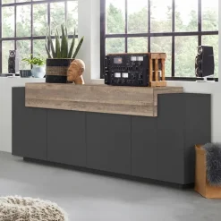 Credenza 200x86h cm 4 ante moderna antracite rovere Milos Gihome®