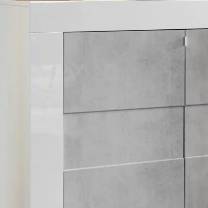 Credenza 138x84h cm 3 ante moderna bianco lucido cemento Easy