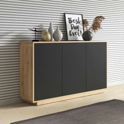 Credenza 160x75h cm 3 ante moderna nero opaco rovere Esmond