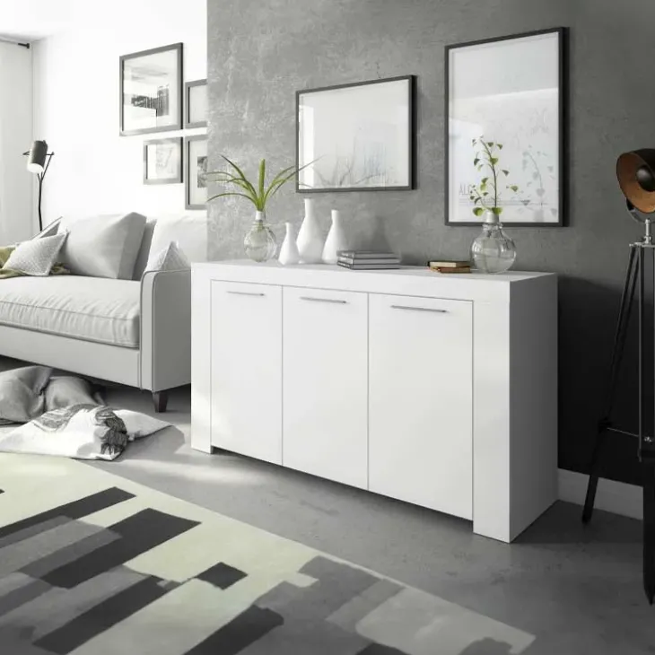 Credenza 144x80h cm 3 ante moderna soggiorno bianco opaco Creta