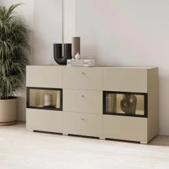 Credenza 132x70h cm 3 cassetti 2 ante beige cashmere Emotion Gihome®