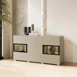Credenza 132x70h cm 3 cassetti 2 ante beige cashmere Emotion Gihome®