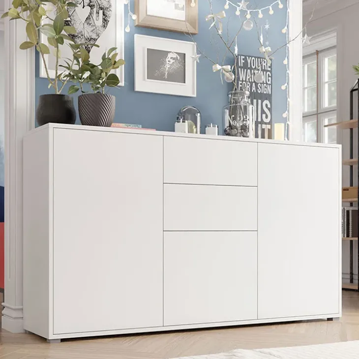 Credenza 141x93h cm 2 cassetti 3 ante moderna bianco Eindhoven