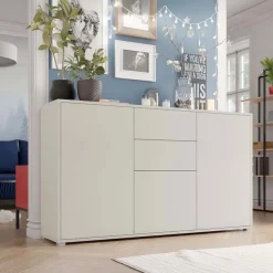 Credenza 141x93h cm 2 cassetti 3 ante moderna beige cashmere Eindhoven