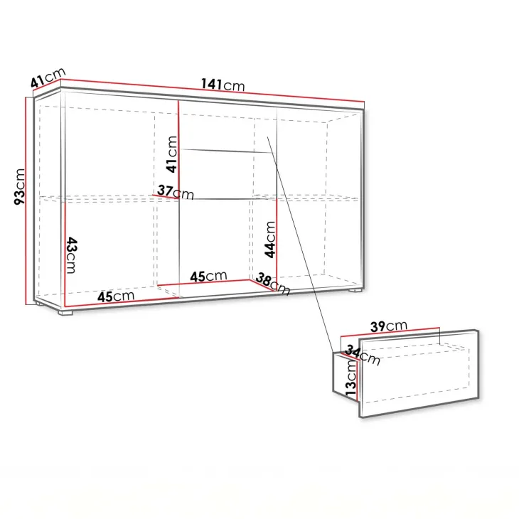 Credenza 141x93h cm 2 cassetti 3 ante moderna rovere Eindhoven