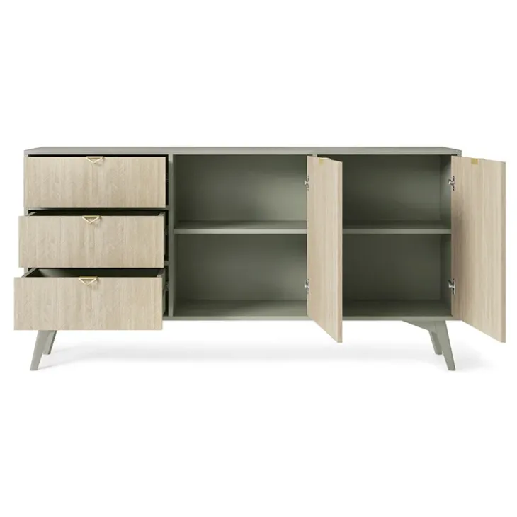 Credenza 158x80h cm 3 cassetti 2 ante verde salvia rovere Myrta