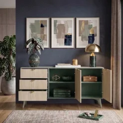 Credenza 158x80h cm 3 cassetti 2 ante verde salvia rovere Myrta