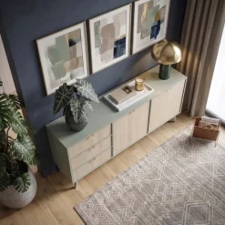 Credenza 158x80h cm 3 cassetti 2 ante verde salvia rovere Myrta