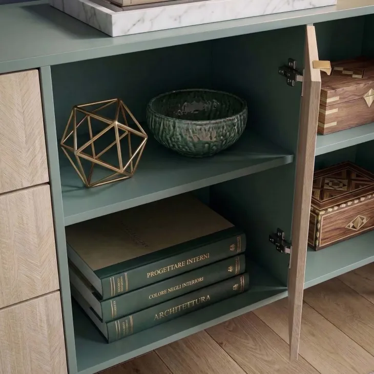 Credenza 158x80h cm 3 cassetti 2 ante verde salvia rovere Myrta