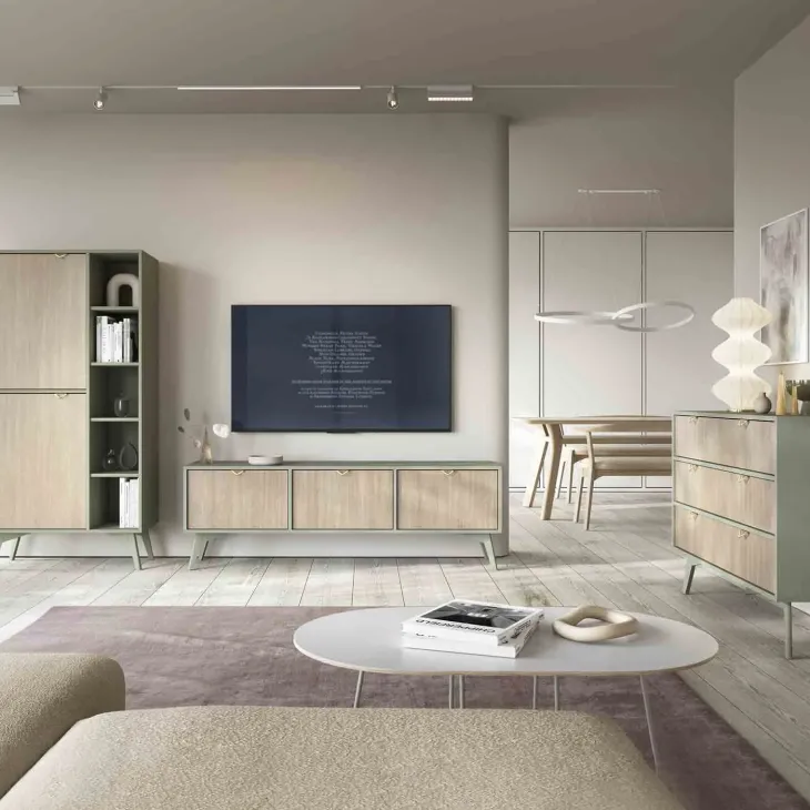 Credenza 158x80h cm 3 cassetti 2 ante verde salvia rovere Myrta