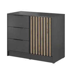 Credenza 105x86h cm 3 cassetti moderna antracite quercia Miller