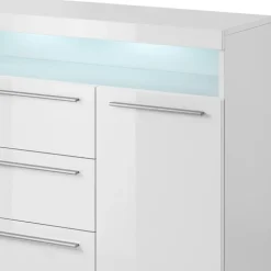 Credenza 132x92h cm 3 cassetti soggiorno 2 ante bianco lucido Frisk