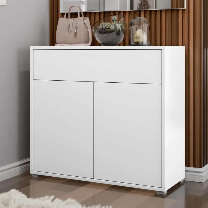 Credenza 100x93h cm 1 cassetto 2 ante moderna bianco Eindhoven