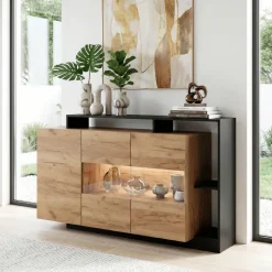 Credenza 155x94h cm con vetrinetta moderna rovere antracite Blob
