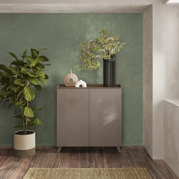 Credenza 121x126h cm moderna bronzo rovere scuro Jonson