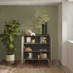 Credenza 121x126h cm moderna bronzo rovere scuro Jonson