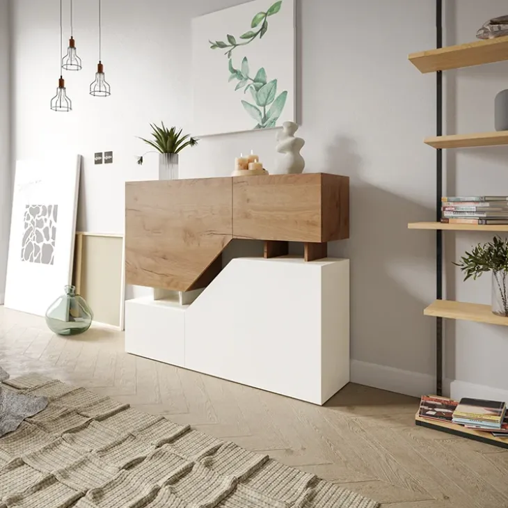 Credenza 120x100h cm moderna design rovere bianco Modesta