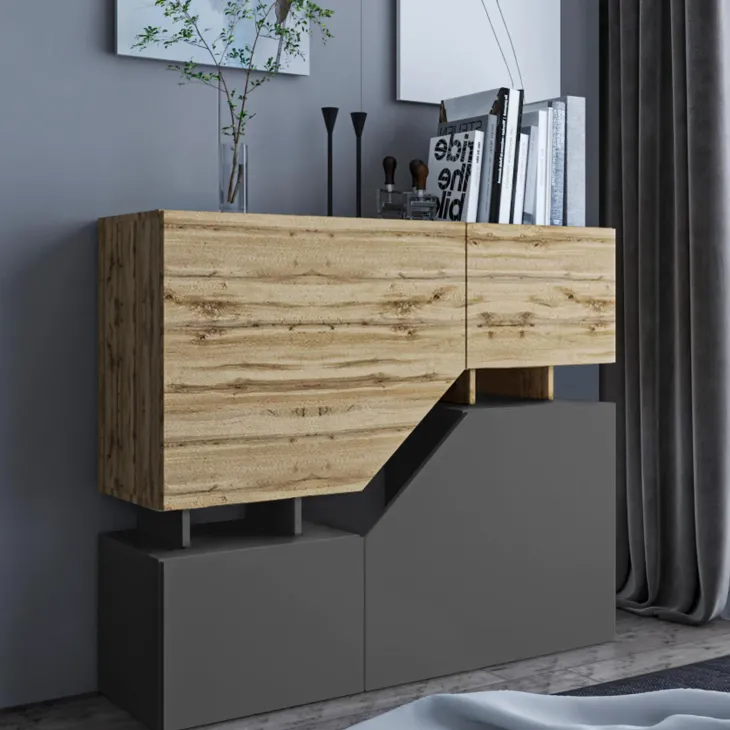 Credenza 120x100h cm moderna design rovere antracite Modesta