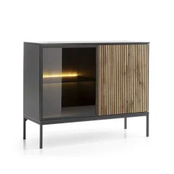 Credenza 104x83h cm moderna soggiorno nero rovere antico cannettato Bali