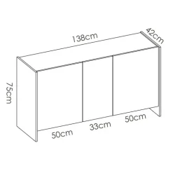 Credenza 138x75h cm moderna soggiorno bianco opaco rovere Norton