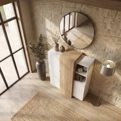 Credenza 110x134h cm soggiorno 3 ante bianco opaco quercia James