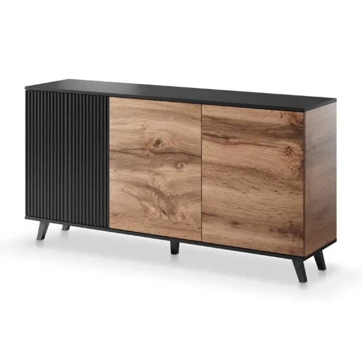 Credenza 160x82h cm soggiorno design industrial rovere nero Nandina