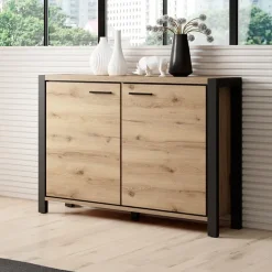 Credenza 112x91h cm soggiorno industrial quercia nero opaco Neive