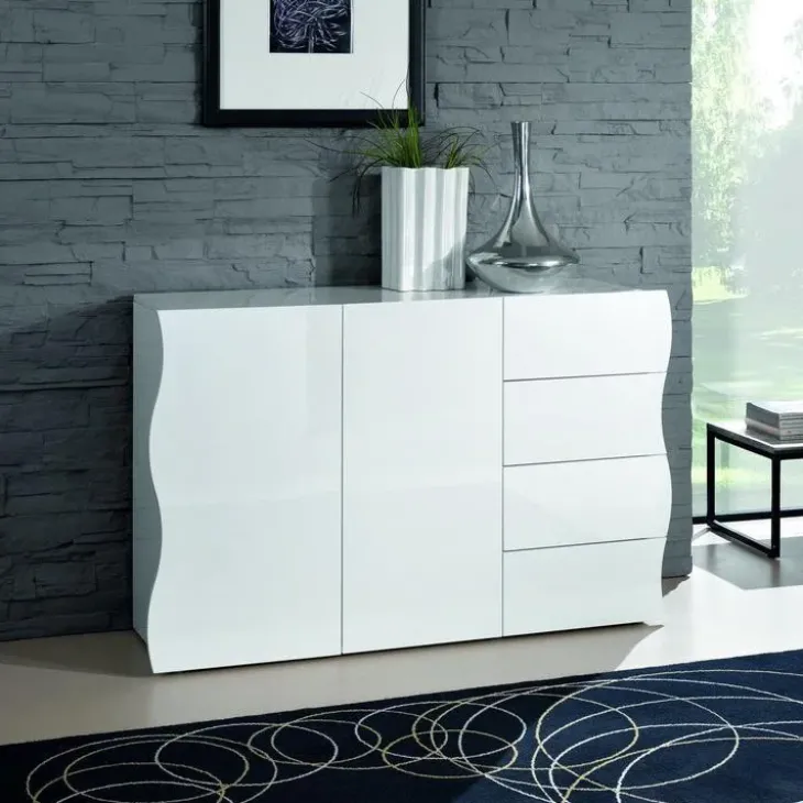 Credenza 130x81h cm soggiorno moderna bianco lucido Sea Gihome®
