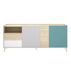 Credenza 180x75h cm soggiorno rovere grigio bianco petrolio Dominic