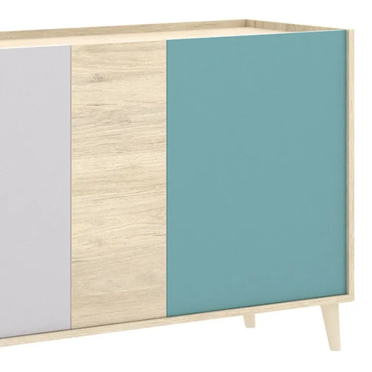 Credenza 180x75h cm soggiorno rovere grigio bianco petrolio Dominic