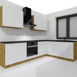 Cucina angolare 260x200cm completa componibile moderna grigio chiaro Etrax