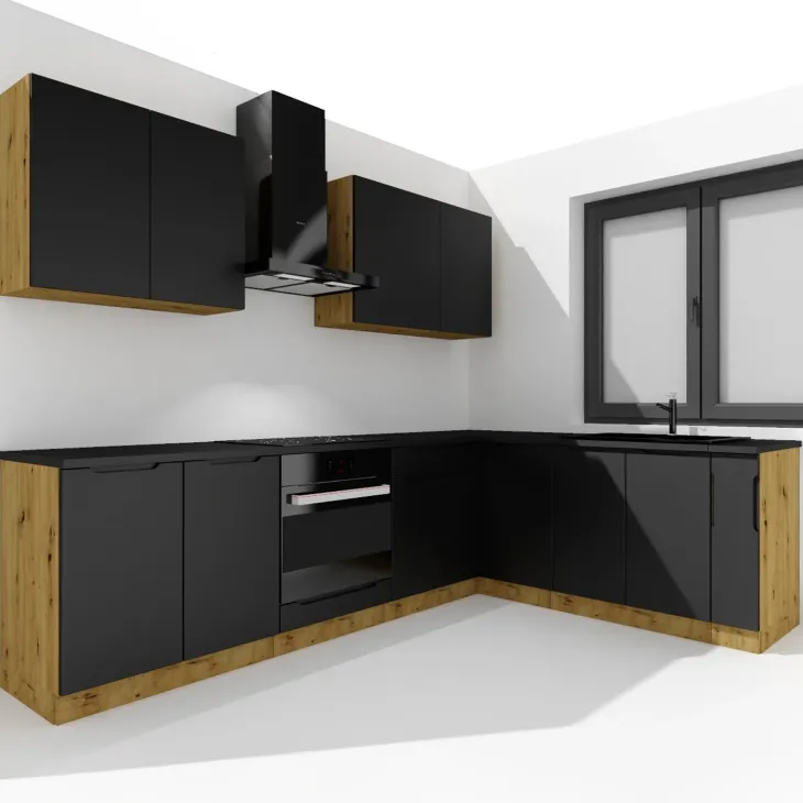 Cucina angolare 260x200cm completa componibile moderna nera Etrax