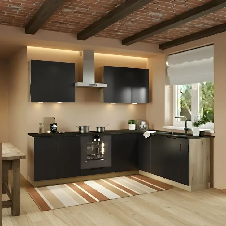 Cucina angolare 260x200cm completa componibile moderna nera Etrax