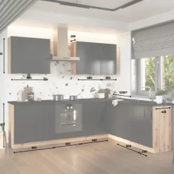 Cucina angolare 260x200cm completa componibile moderna nera Etrax