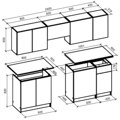 Cucina 240cm completa componibile moderna verde salvia rovere Taipei